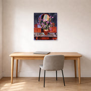 Unframed poster print of Henri Matisse's Vase of Irises displayed in a home office