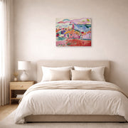 Gallery-wrapped canvas print of Henri Matisse's View of Collioure hanging above a bed in a bedroom
