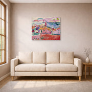 Gallery-wrapped canvas print of Henri Matisse's View of Collioure hanging in a living room, view 1