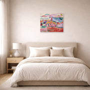 Unframed poster print of Henri Matisse's View of Collioure displayed above a bed in a bedroom