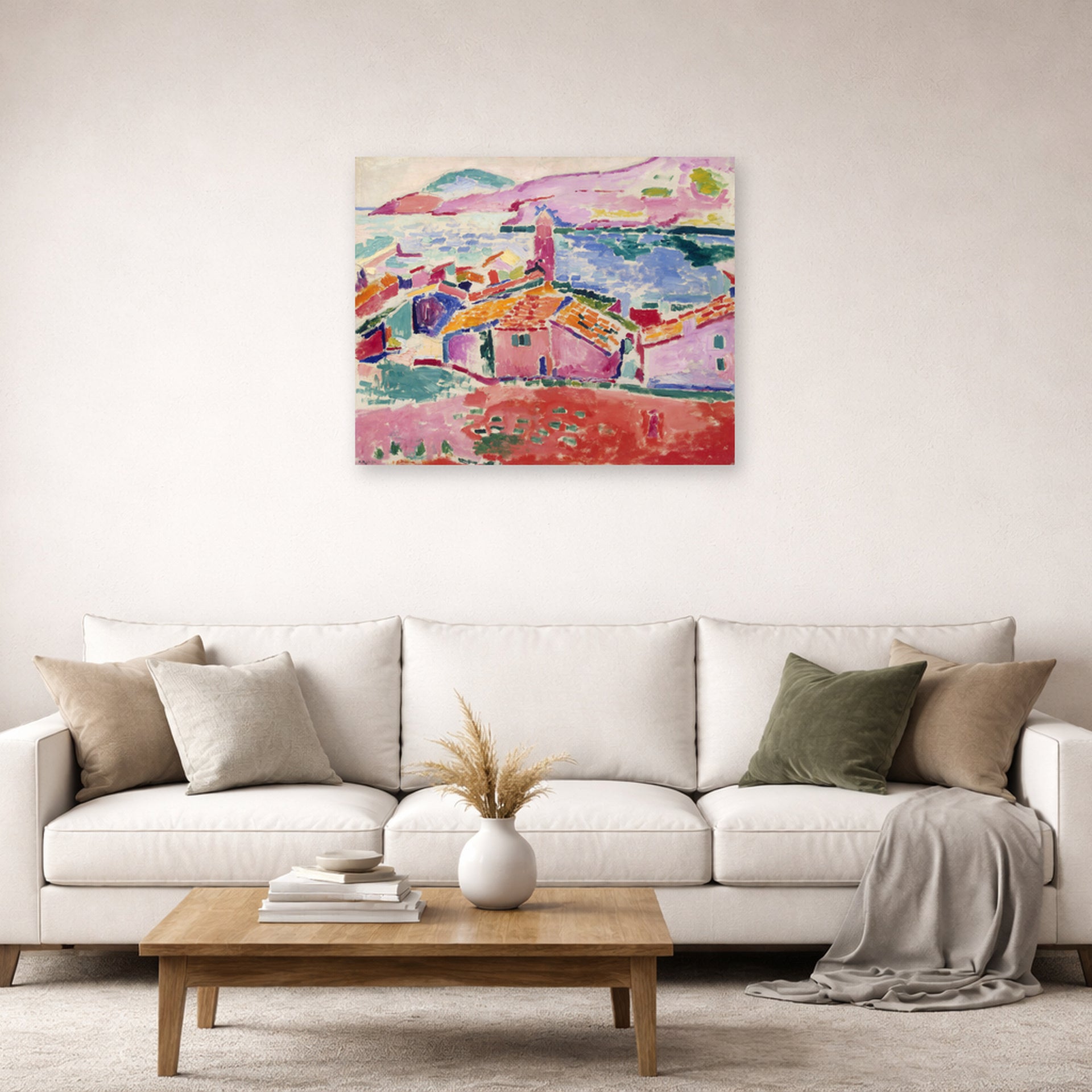 Unframed poster print of Henri Matisse's View of Collioure displayed in a living room, view 2
