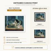 Henri Matisse - Woman Before a Fish Bow canvas print size comparison and framing display infographic