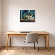 Gallery-wrapped canvas print of Henri Matisse's Woman Before a Fish Bow hanging in a home office