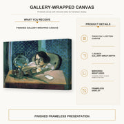 Henri Matisse - Woman Before a Fish Bow gallery wrap canvas construction and hanging details infographic