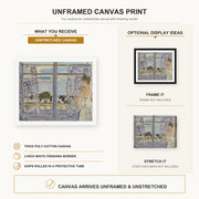 Henri Matisse - Woman Near the Window canvas print size comparison and framing display infographic
