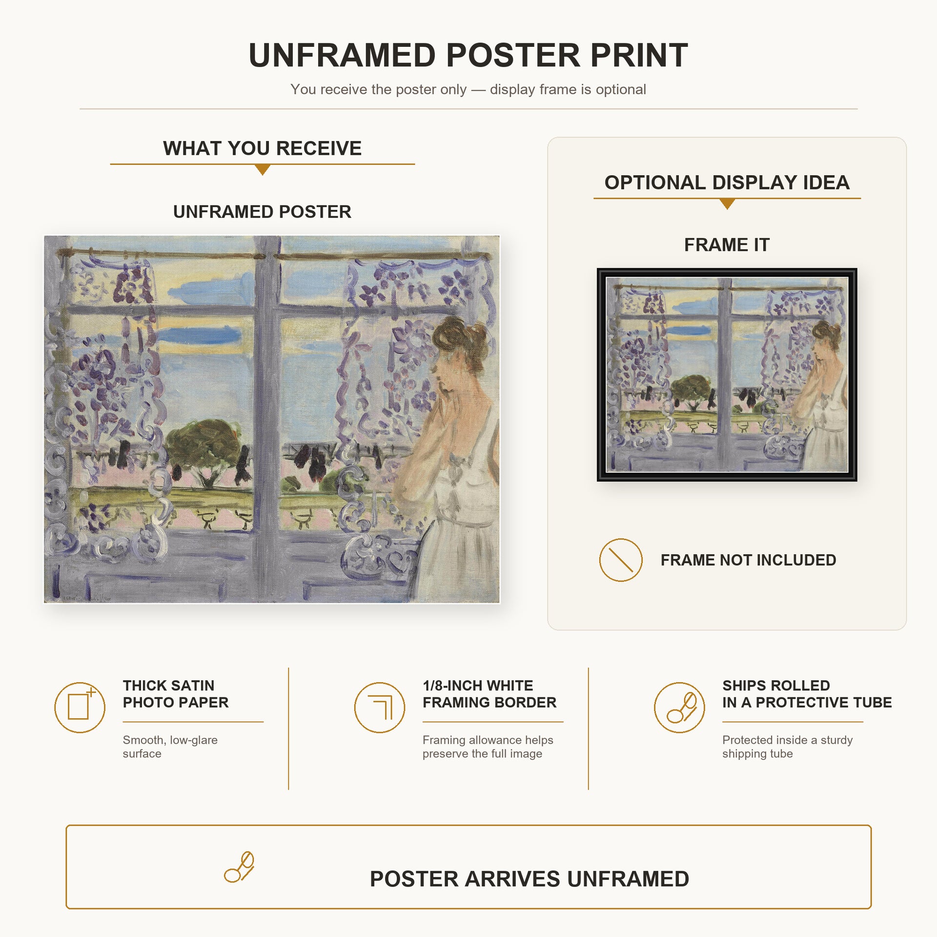 Henri Matisse - Woman Near the Window poster print size comparison display infographic