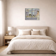 Unframed poster print of Henri Matisse's Woman Near the Window displayed above a bed in a bedroom