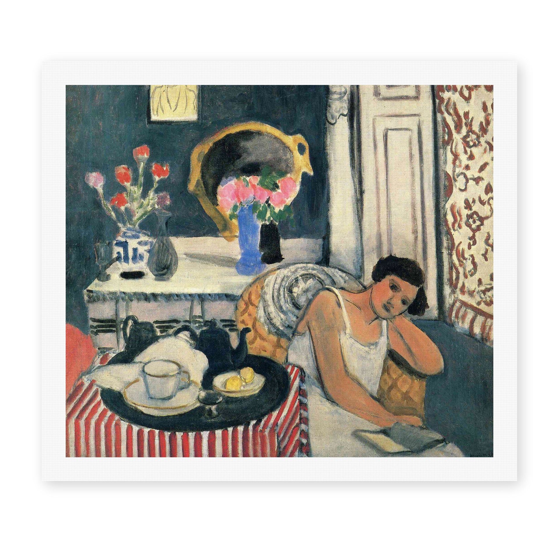 Henri Matisse's Woman Reading painting reproduced as a rolled canvas print