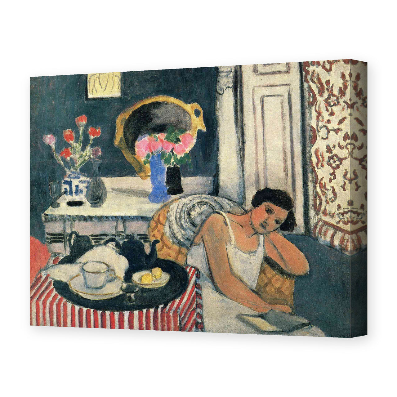 Henri Matisse's Woman Reading painting reproduced as a gallery-wrapped canvas print