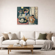 Gallery-wrapped canvas print of Henri Matisse's Woman Reading hanging in a living room, view 2