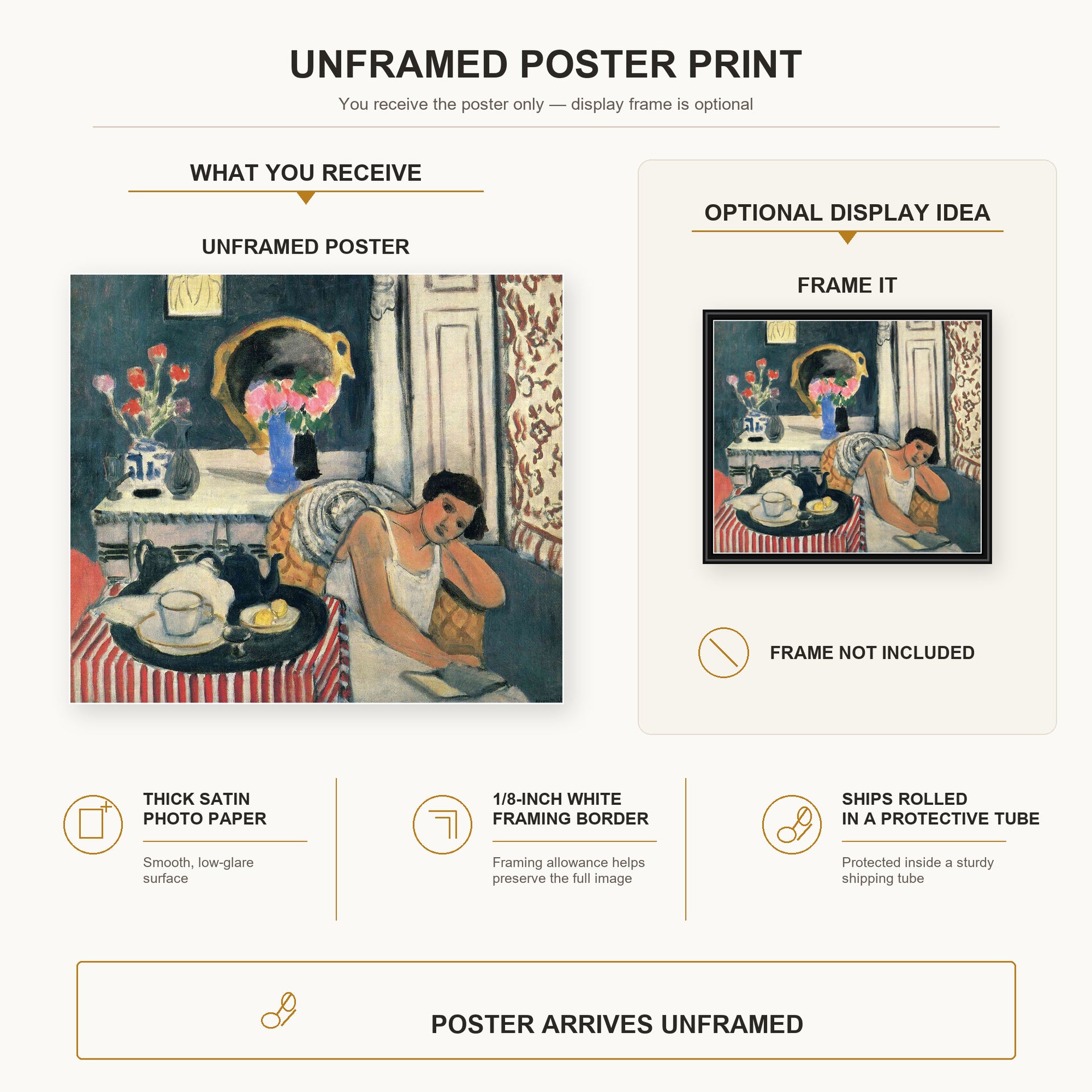 Henri Matisse - Woman Reading poster print size comparison display infographic