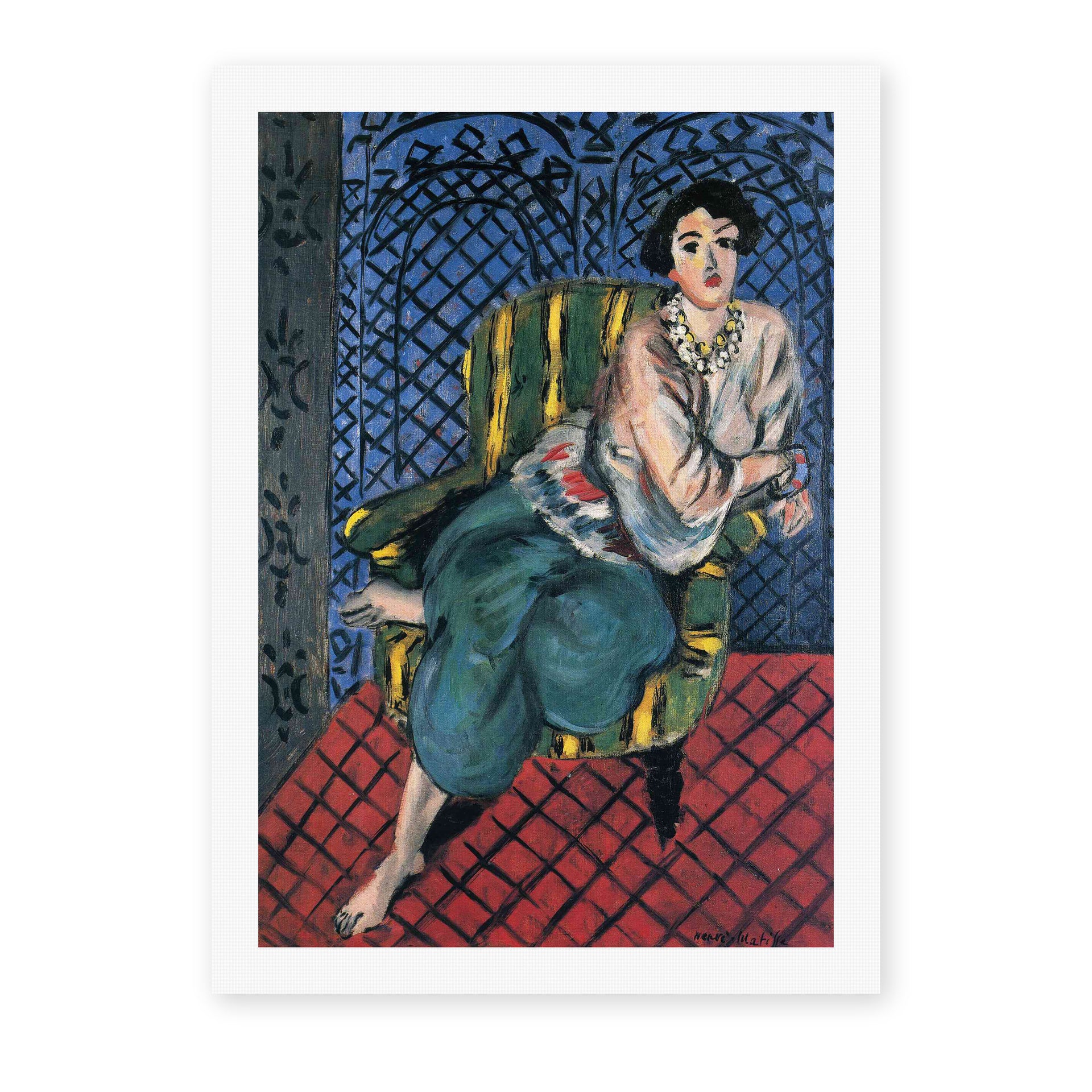 Henri Matisse's Woman Sitting in a Chair painting reproduced as a rolled canvas print