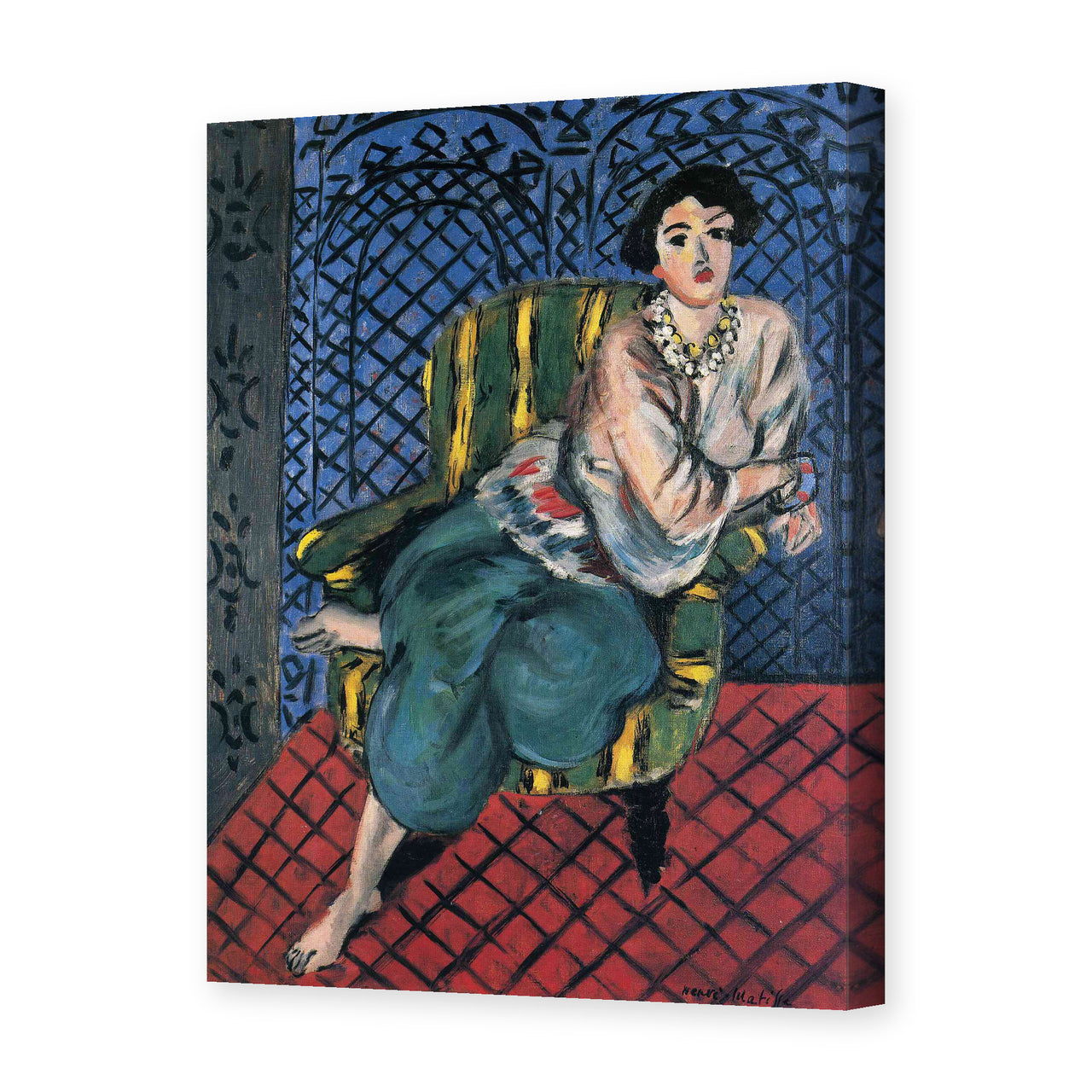 Henri Matisse's Woman Sitting in a Chair painting reproduced as a gallery-wrapped canvas print