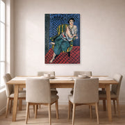 Gallery-wrapped canvas print of Henri Matisse's Woman Sitting in a Chair hanging on a dining room wall