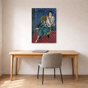 Gallery-wrapped canvas print of Henri Matisse's Woman Sitting in a Chair hanging in a home office