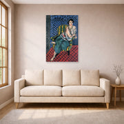 Unframed poster print of Henri Matisse's Woman Sitting in a Chair displayed in a living room, view 1