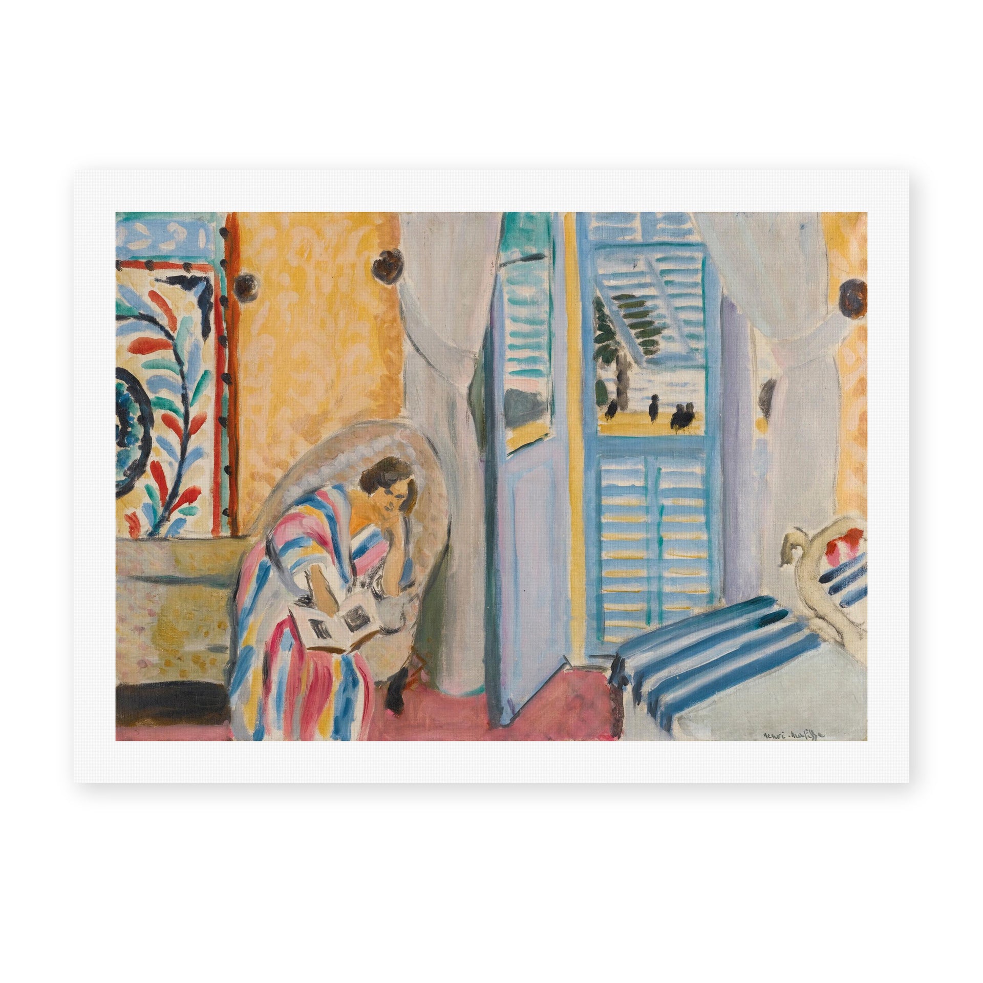 Henri Matisse's Woman with a Book painting reproduced as a rolled canvas print