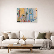 Gallery-wrapped canvas print of Henri Matisse's Woman with a Book hanging in a living room, view 2