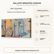 Henri Matisse - Woman with a Book gallery wrap canvas construction and hanging details infographic