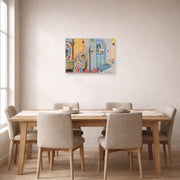 Unframed poster print of Henri Matisse's Woman with a Book displayed on a dining room wall
