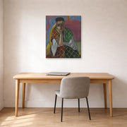 Gallery-wrapped canvas print of Henri Matisse's Woman with a Veil hanging in a home office