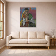 Unframed poster print of Henri Matisse's Woman with a Veil displayed in a living room, view 1