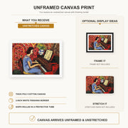 Henri Matisse - Woman at Tbe Piano canvas print size comparison and framing display infographic