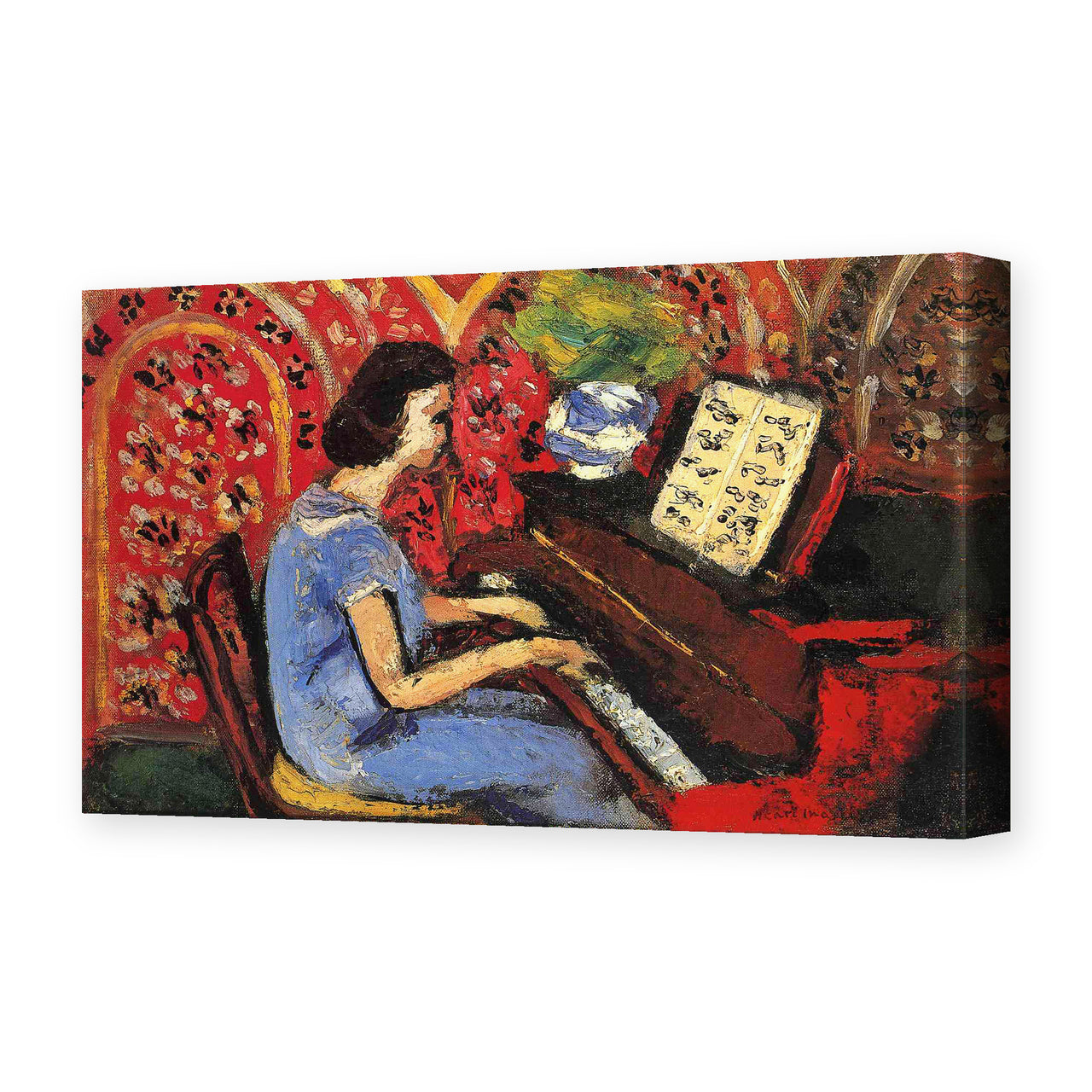 Henri Matisse's Woman at Tbe Piano painting reproduced as a gallery-wrapped canvas print