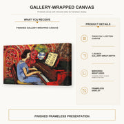 Henri Matisse - Woman at Tbe Piano gallery wrap canvas construction and hanging details infographic