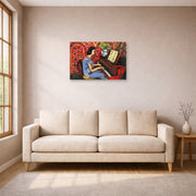 Unframed poster print of Henri Matisse's Woman at Tbe Piano displayed in a living room, view 1
