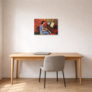 Unframed poster print of Henri Matisse's Woman at Tbe Piano displayed in a home office