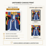 Henri Matisse - Woman in Blue, or the Large Blue Robe and Mimosas canvas print size comparison and framing display infographic