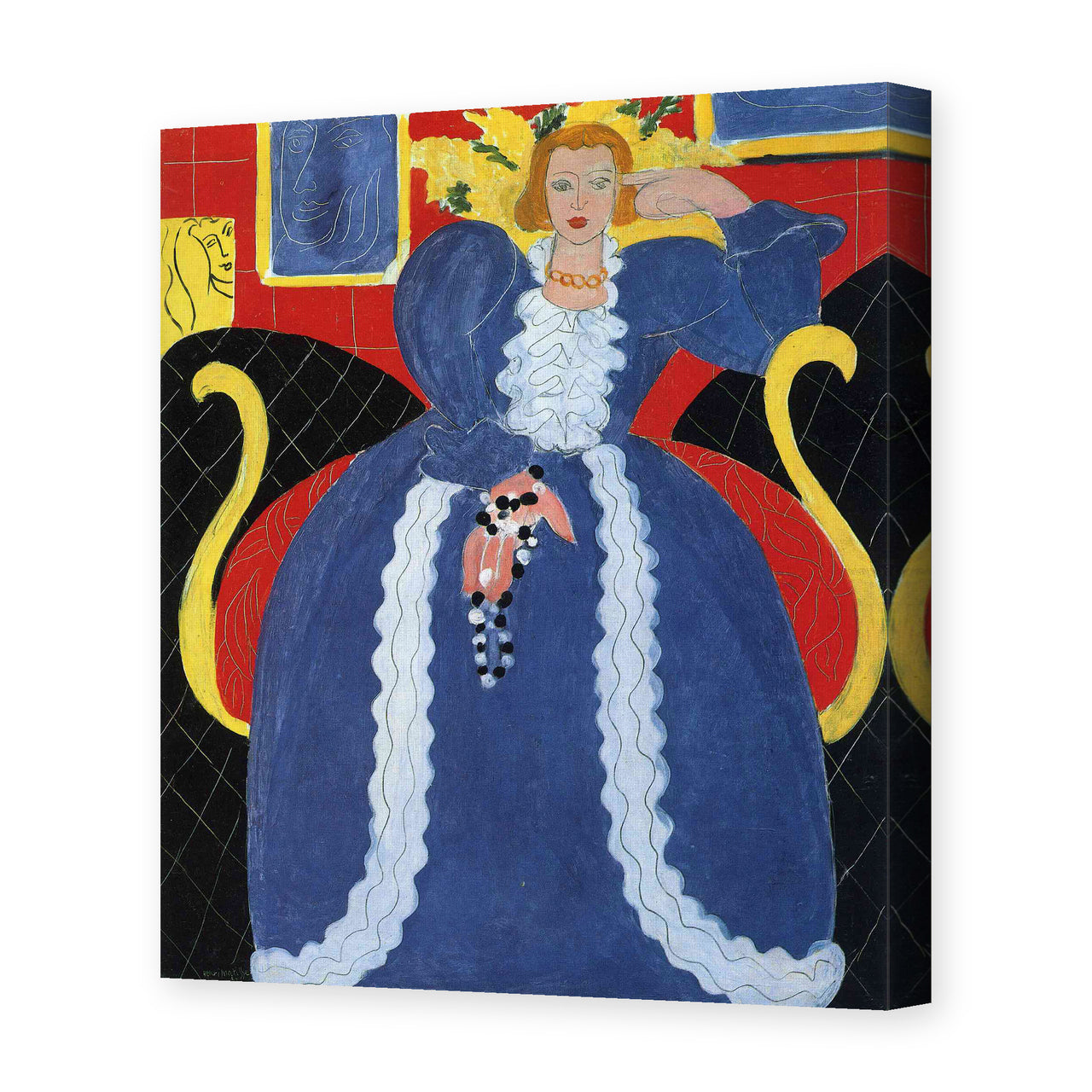 Henri Matisse's Woman in Blue, or the Large Blue Robe and Mimosas painting reproduced as a gallery-wrapped canvas print