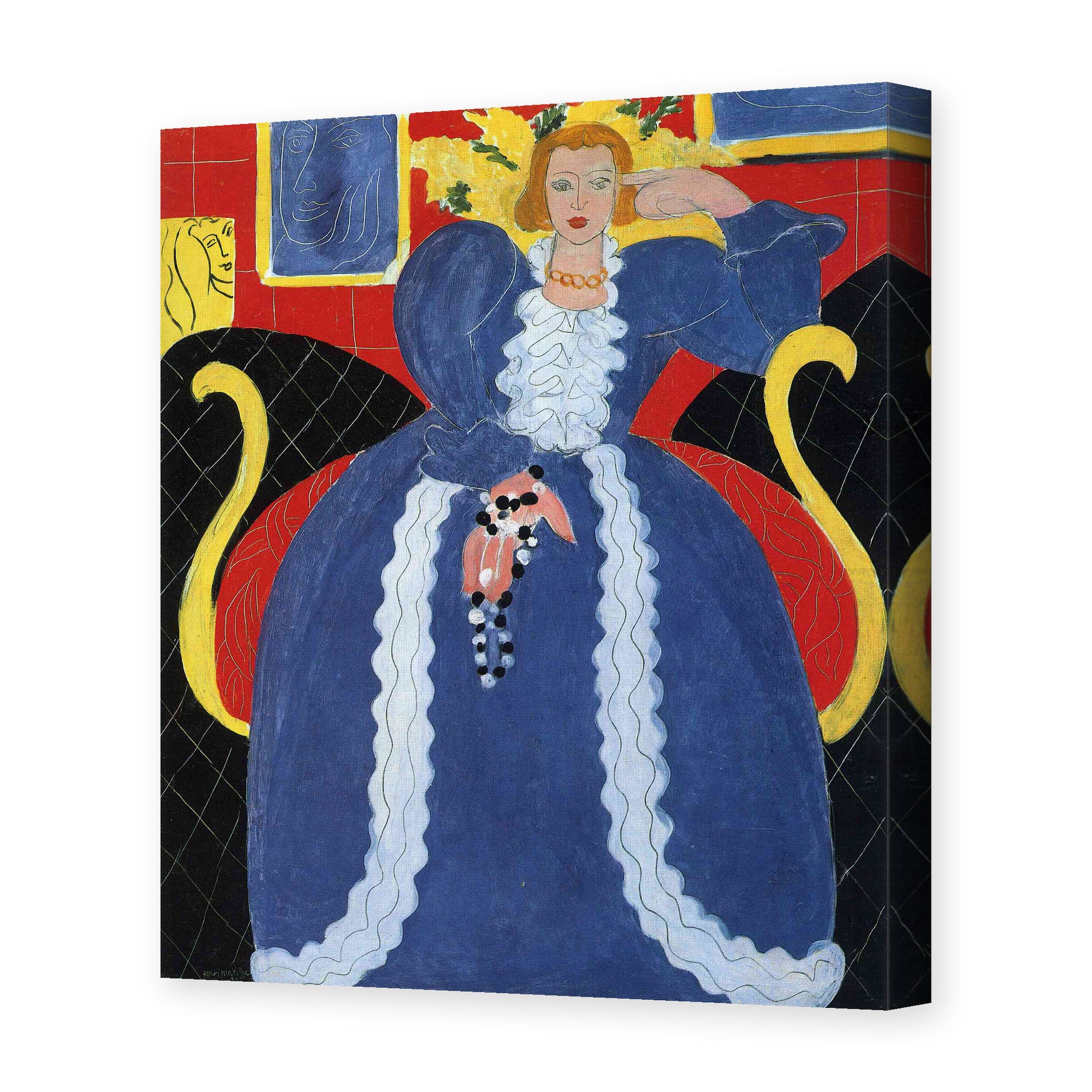 Henri Matisse's Woman in Blue, or the Large Blue Robe and Mimosas painting reproduced as a gallery-wrapped canvas print