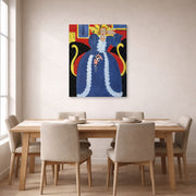 Gallery-wrapped canvas print of Henri Matisse's Woman in Blue, or the Large Blue Robe and Mimosas hanging on a dining room wall