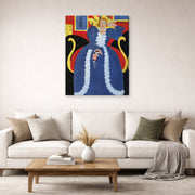 Gallery-wrapped canvas print of Henri Matisse's Woman in Blue, or the Large Blue Robe and Mimosas hanging in a living room, view 2