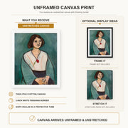 Henri Matisse - Woman in Green canvas print size comparison and framing display infographic