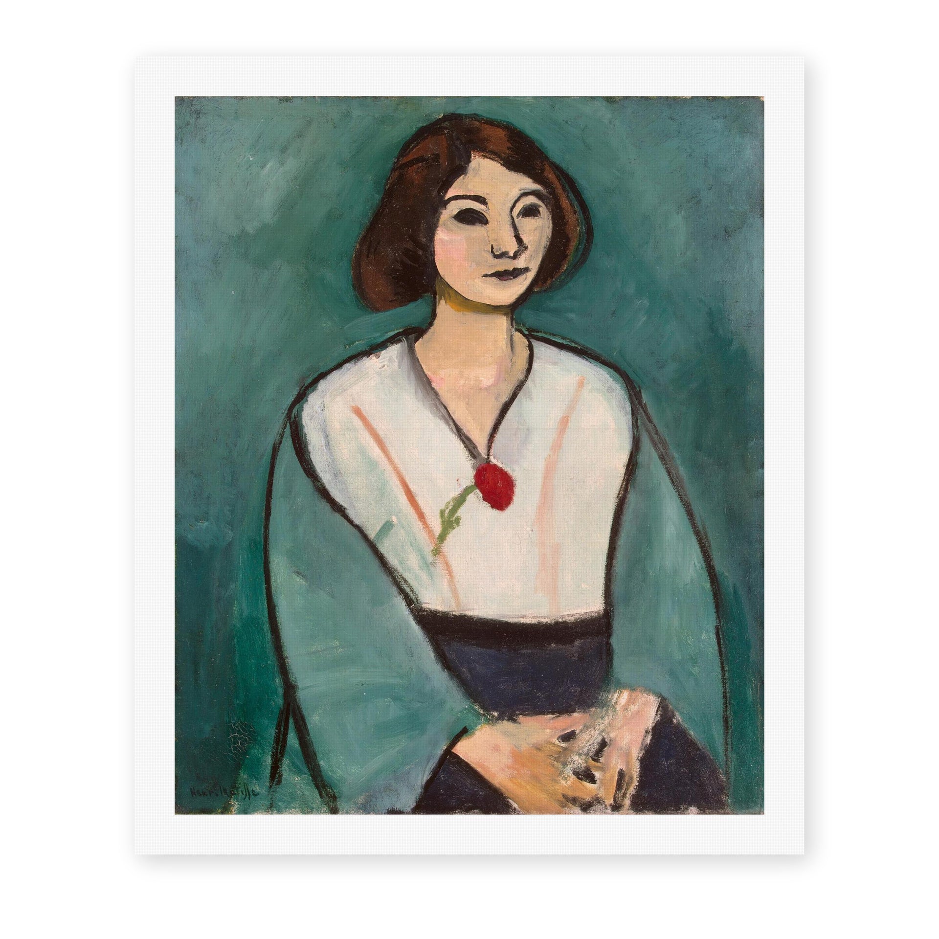 Henri Matisse's Woman in Green painting reproduced as a rolled canvas print
