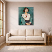 Unframed poster print of Henri Matisse's Woman in Green displayed in a living room, view 1