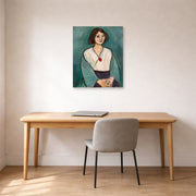 Unframed poster print of Henri Matisse's Woman in Green displayed in a home office