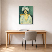 Gallery-wrapped canvas print of Henri Matisse's Woman in Turban hanging in a home office