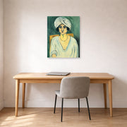 Unframed poster print of Henri Matisse's Woman in Turban displayed in a home office