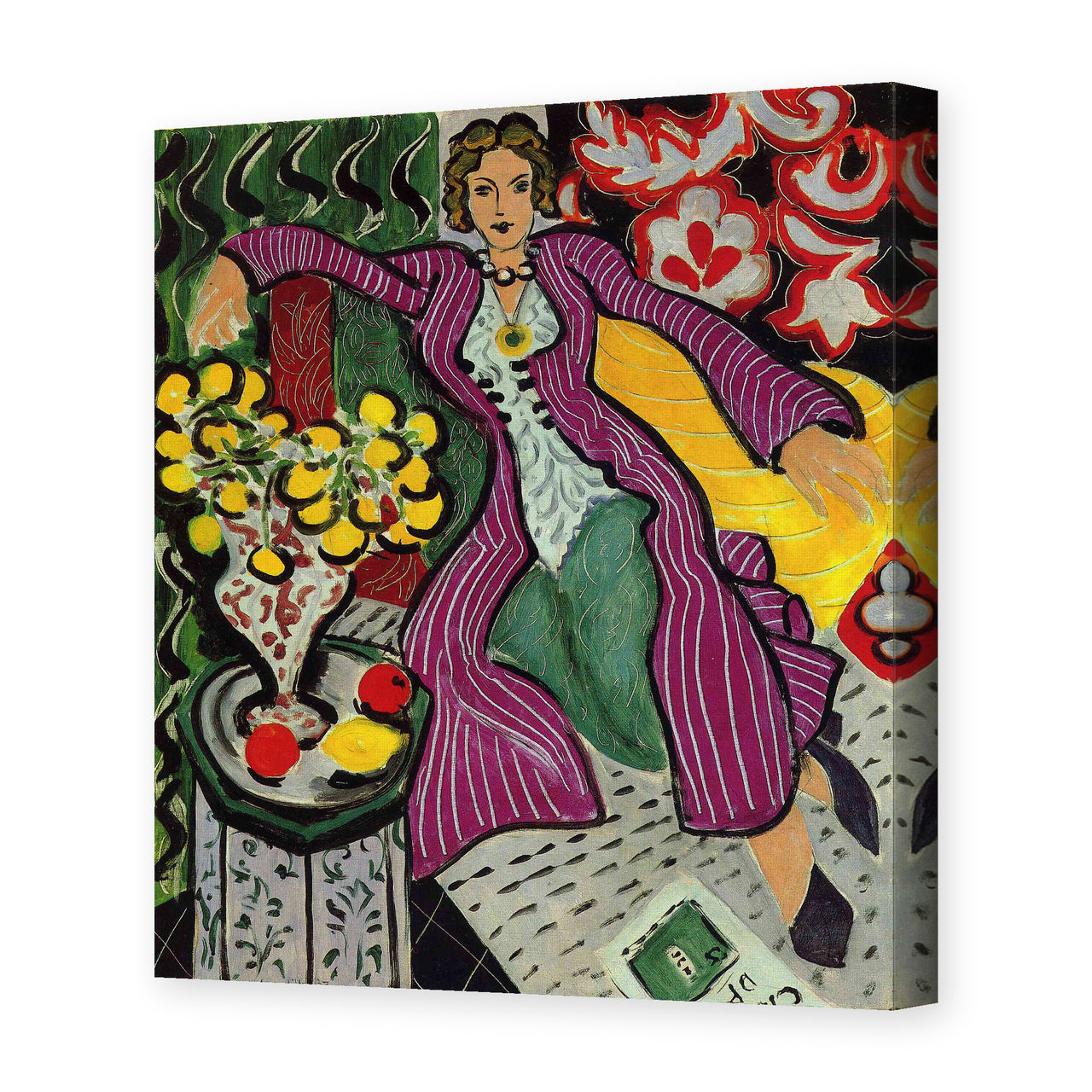 Henri Matisse's Woman in a Purple Coa painting reproduced as a gallery-wrapped canvas print