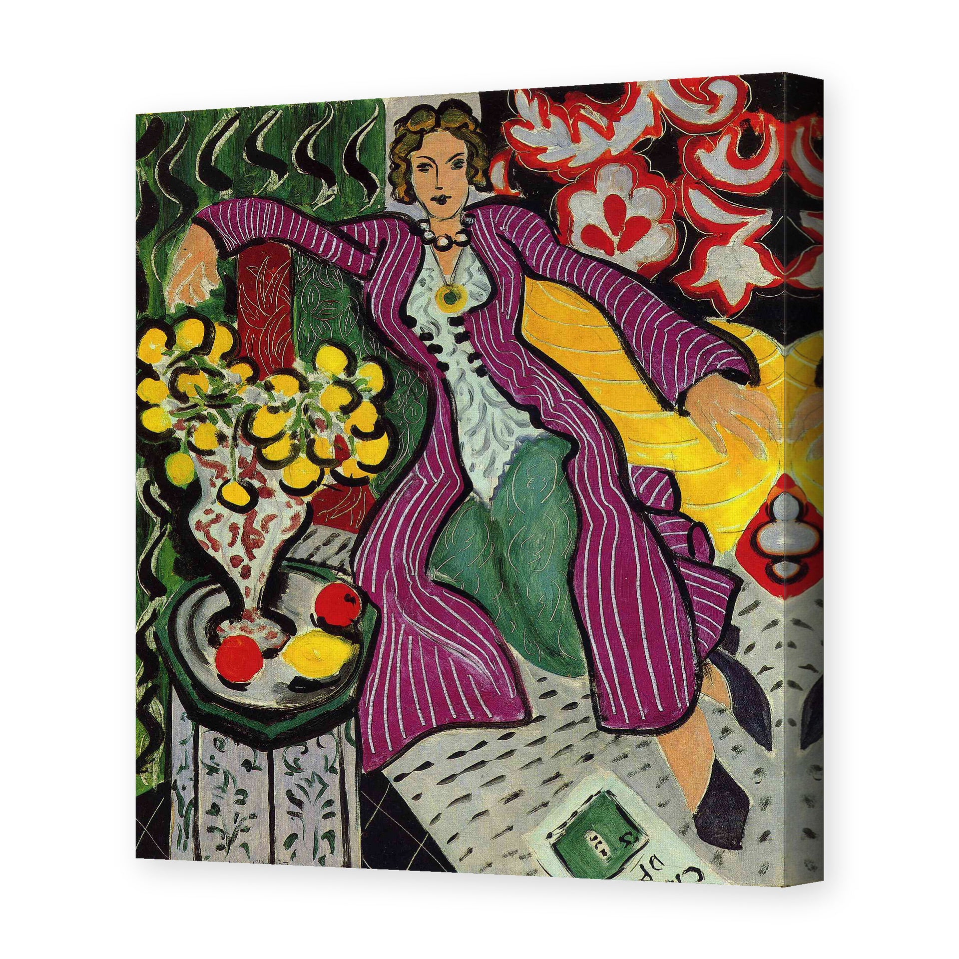 Henri Matisse's Woman in a Purple Coa painting reproduced as a gallery-wrapped canvas print