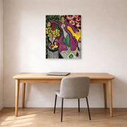 Gallery-wrapped canvas print of Henri Matisse's Woman in a Purple Coa hanging in a home office