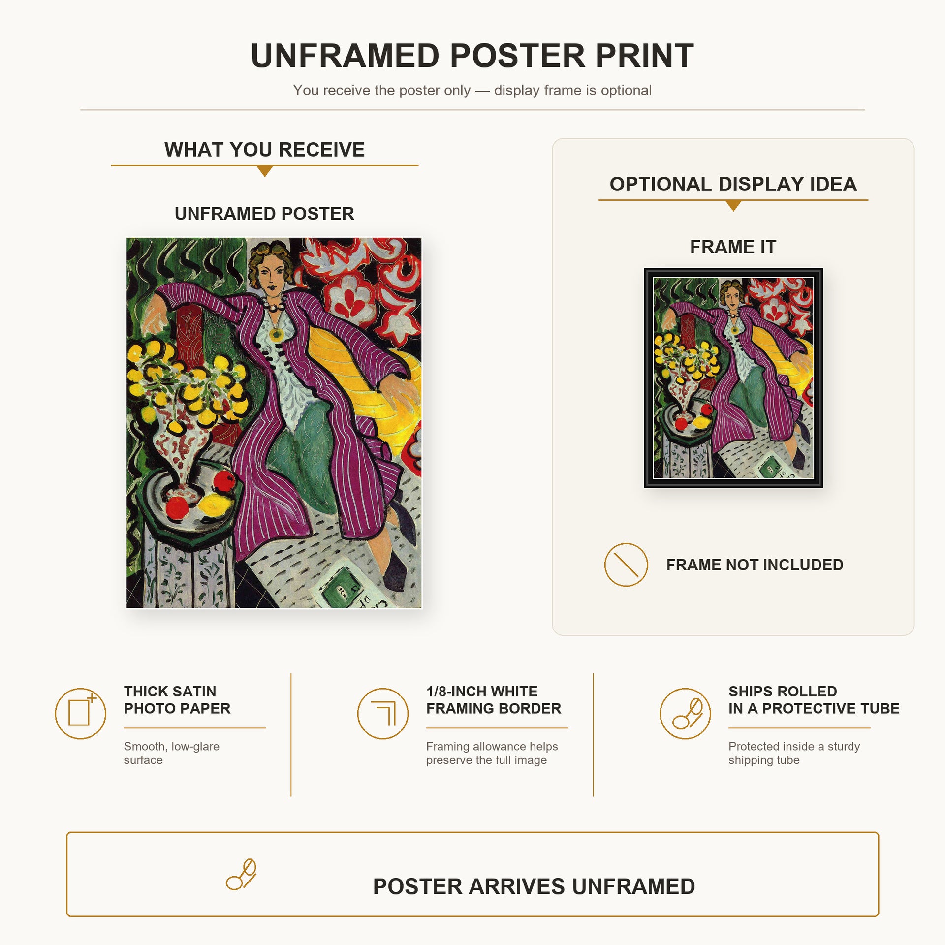 Henri Matisse - Woman in a Purple Coa poster print size comparison display infographic