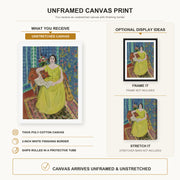 Henri Matisse - Woman in a Yellow Dress canvas print size comparison and framing display infographic