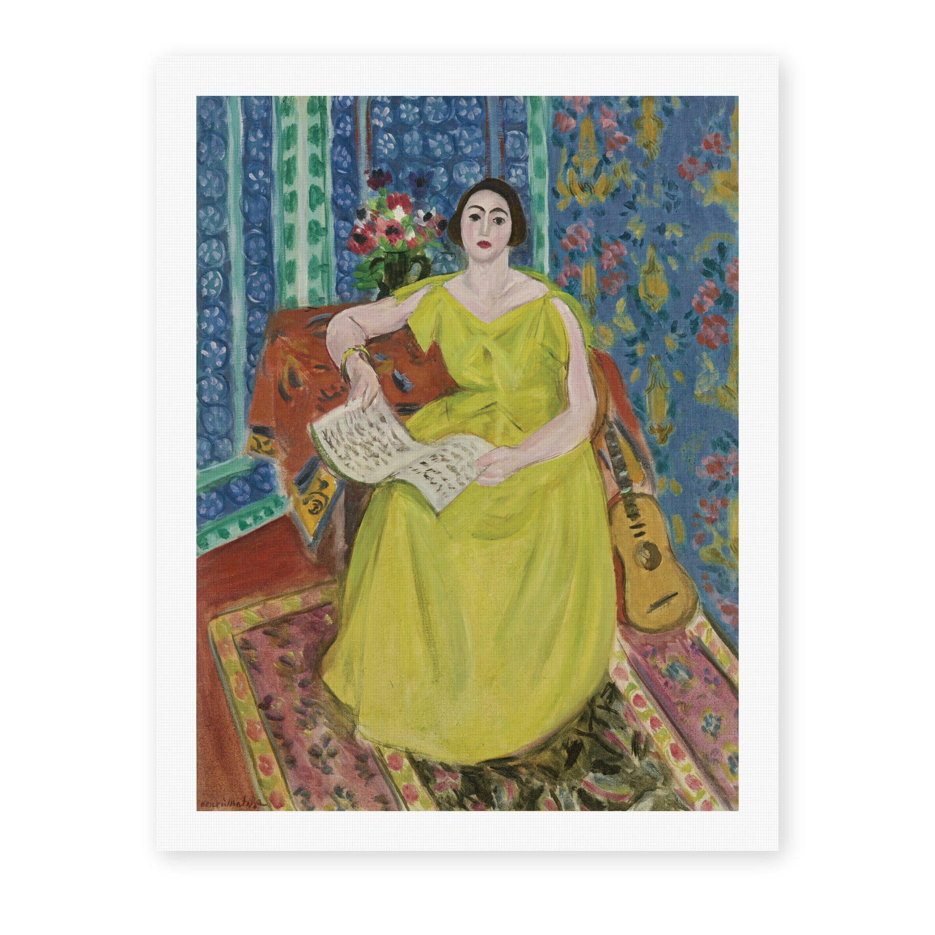 Henri Matisse's Woman in a Yellow Dress painting reproduced as a rolled canvas print
