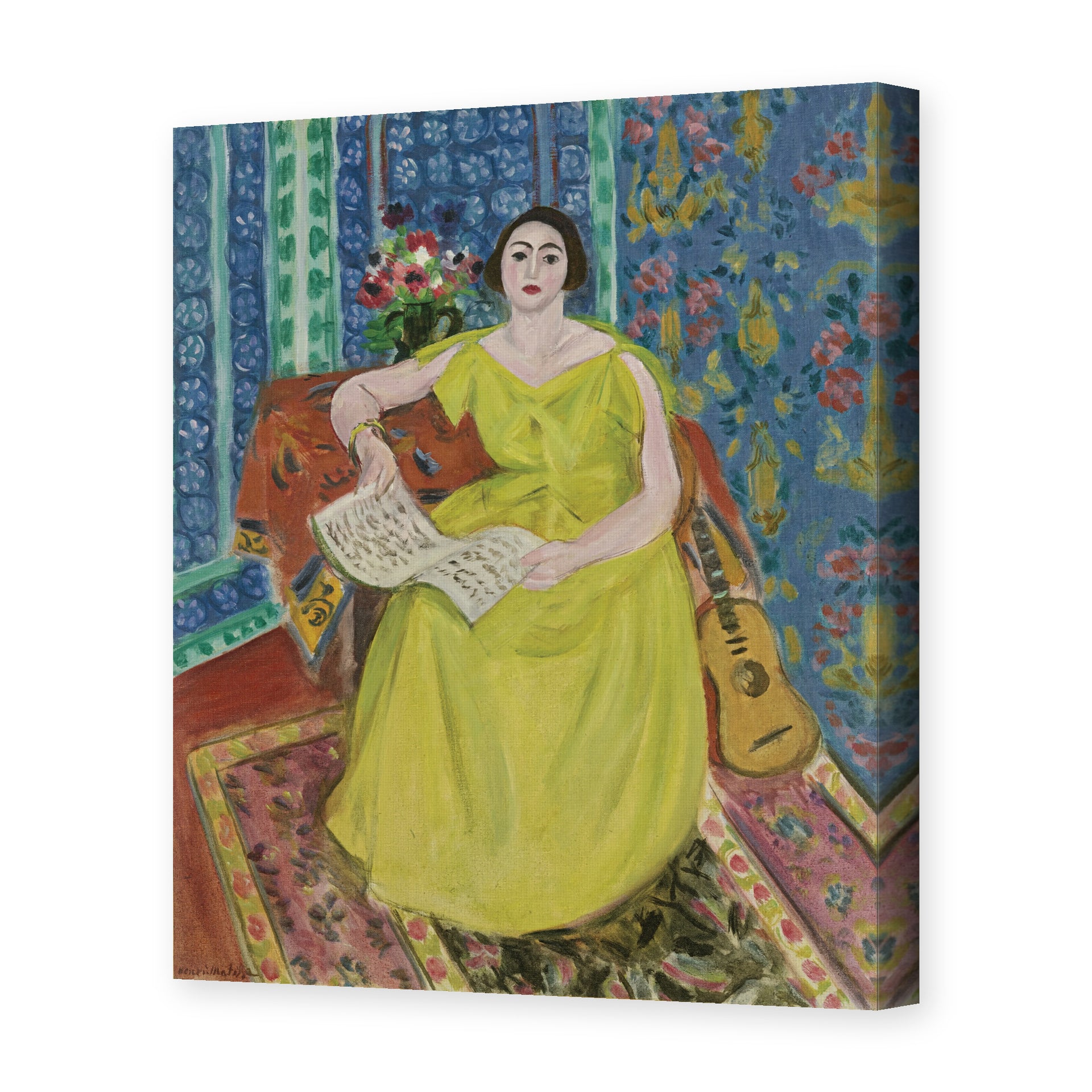 Henri Matisse's Woman in a Yellow Dress painting reproduced as a gallery-wrapped canvas print