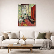 Gallery-wrapped canvas print of Henri Matisse's Woman on sofa or couch hanging in a living room, view 2